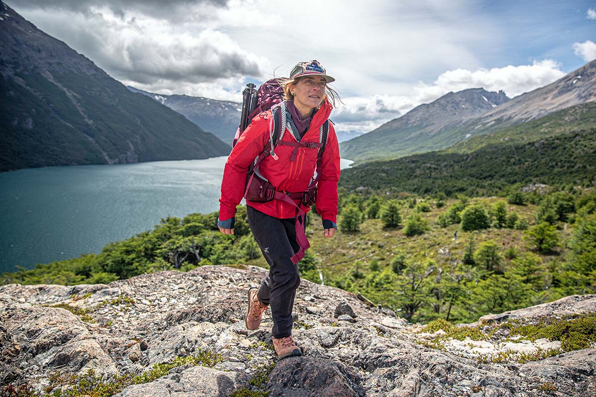 Norrøna Falketind Gore-Tex Paclite Jacket (hiking above lake in storm)